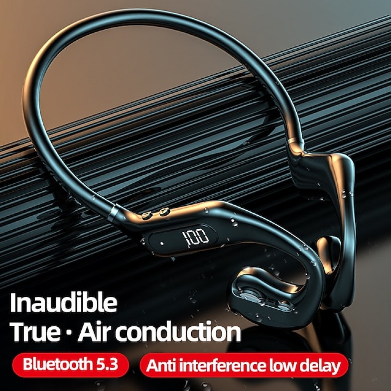 Bone Conduction Earphone bluetooth V5.3 Low Latency 13mm Dynamic Driver HiFi Stereo 200mAh LED Battery Display IPX6 Waterproof Outdoors Sports Earhooks Headset

