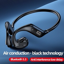 Bone Conduction Earphone bluetooth V5.3 Low Latency 13mm Dynamic Driver HiFi Stereo 200mAh LED Battery Display IPX6 Waterproof Outdoors Sports Earhooks Headset
