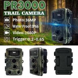 36MP 1080P PR3000 Trail Camera With Night Vision Motion Activated 0.2S Trigger Time Waterproof Outdoor Wildlife Hunting Camera
