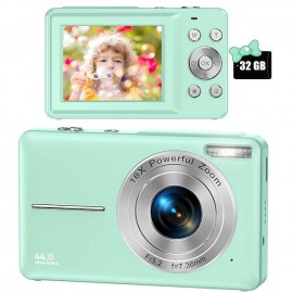 Digital Camera FHD 1080P Digital Camera for Kids Video Camera with 32GB SD Card 16X Digital Zoom Compact Point and Shoot Camera Portable Small Camera for Teens Students Boys Girls Seniors
