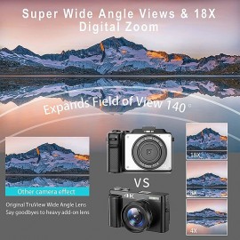 Vlogging Camera 4K 48MP Digital Camera with WiFi Free 32G TF Card & Hand Strap Auto Focus & Anti-Shake Built-in 7 Color Filters Face Detect 3'' IPS Screen 140Wide Angle 18X Digital Zoom
