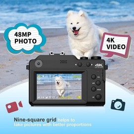 Vlogging Camera 4K 48MP Digital Camera with WiFi Free 32G TF Card & Hand Strap Auto Focus & Anti-Shake Built-in 7 Color Filters Face Detect 3'' IPS Screen 140Wide Angle 18X Digital Zoom
