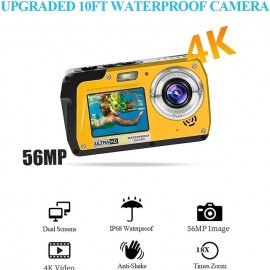 4K30FPS Waterproof Camera 56MP Underwater Cameras UHD Video Recorder Selfie IPS Dual Screens(3/2) 10FT Waterproof Digital Camera for Snorkeling on Vacation 1700mAh
