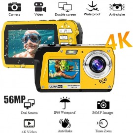 4K30FPS Waterproof Camera 56MP Underwater Cameras UHD Video Recorder Selfie IPS Dual Screens(3/2) 10FT Waterproof Digital Camera for Snorkeling on Vacation 1700mAh
