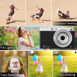Digital Camera 4K Vlog 50MP Children's Camera 2.8 Inch IPS Autofocus Photo Camera 16X Digital Zoom Anti-Shake USB Rechargeable Compact Camera for Students Children Beginners
