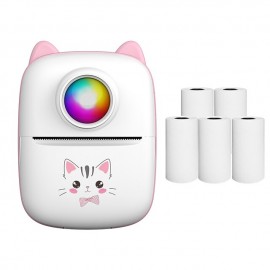 Portable Thermal Printer Wireless Inkless 203DPI Photo Label Memo Wrong Question Printing Machine With USB Cable for IOS Android(5 rolls thermal paper)

