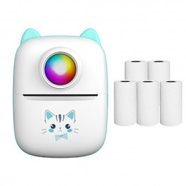 Portable Thermal Printer Wireless Inkless 203DPI Photo Label Memo Wrong Question Printing Machine With USB Cable for IOS Android(5 rolls thermal paper)
