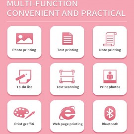 Portable Thermal Printer Wireless Inkless 203DPI Photo Label Memo Wrong Question Printing Machine With USB Cable for IOS Android(5 rolls thermal paper)
