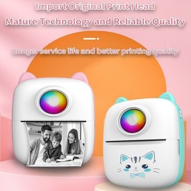 Portable Thermal Printer Wireless Inkless 203DPI Photo Label Memo Wrong Question Printing Machine With USB Cable for IOS Android(5 rolls thermal paper)
