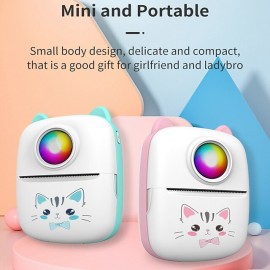 Portable Thermal Printer Wireless Inkless 203DPI Photo Label Memo Wrong Question Printing Machine With USB Cable for IOS Android(5 rolls thermal paper)
