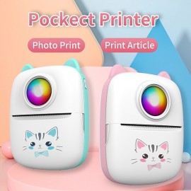 Portable Thermal Printer Wireless Inkless 203DPI Photo Label Memo Wrong Question Printing Machine With USB Cable for IOS Android(5 rolls thermal paper)
