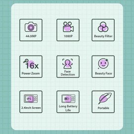 Digital Camera 1080P 44MP Vlogging Camera with LCD Screen 16X Zoom Compact Portable Mini Rechargeable Camera Gifts for Students Teens Adults Girls Boys
