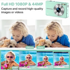 Digital Camera 1080P 44MP Vlogging Camera with LCD Screen 16X Zoom Compact Portable Mini Rechargeable Camera Gifts for Students Teens Adults Girls Boys

