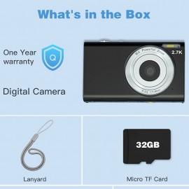 Digital Camera 2.7K 48MP Vlogging Camera Autofocus Digital Spot and Shooting Camera with 32GB Memory Card 16x Zoom Time-Lapse Digital Camera Suitable for Kids Teens Students Boys & Girls
