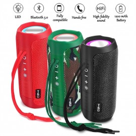 T&G227 Portable Bluetooth Speaker Wireless Bass With LED Color Light, Subwoofer Outdoor Waterproof Column Boombox Stereo Music FM
