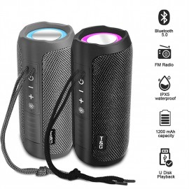 T&G227 Portable Bluetooth Speaker Wireless Bass With LED Color Light, Subwoofer Outdoor Waterproof Column Boombox Stereo Music FM
