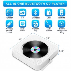 New Upgrade Bluetooth CD Player with Dust Protection and LED Screen 3.5 mm AUX Socket with Remote Control Home Audio FM Radio USB MP3 Music Player
