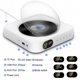 New Upgrade Bluetooth CD Player with Dust Protection and LED Screen 3.5 mm AUX Socket with Remote Control Home Audio FM Radio USB MP3 Music Player
