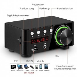 Bluetooth Digital Mini Amplifier 50WX2 Power Amplifier Board Bluetooth-compatible TPA3116 Receiver Stereo 12V Home Car Audio Amp USB U-disK TF Music Card Player
