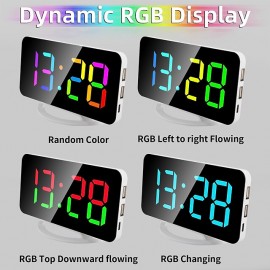 LED Mirror Table Clock Digital Alarm Clock RGB Display Memory Function LED Light Up Table Electronic Clock Nightstand Clock
