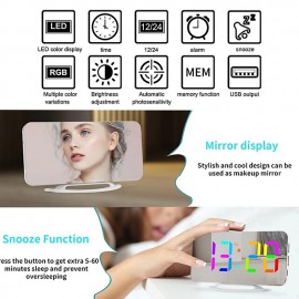 LED Mirror Table Clock Digital Alarm Clock RGB Display Memory Function LED Light Up Table Electronic Clock Nightstand Clock
