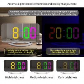 LED Mirror Table Clock Digital Alarm Clock RGB Display Memory Function LED Light Up Table Electronic Clock Nightstand Clock
