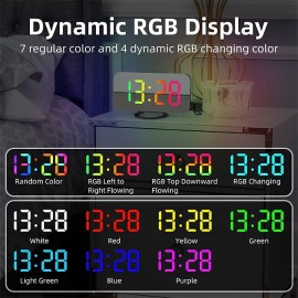 LED Mirror Table Clock Digital Alarm Clock RGB Display Memory Function LED Light Up Table Electronic Clock Nightstand Clock
