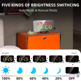LED Mirror Table Clock Digital Alarm Clock RGB Display Memory Function LED Light Up Table Electronic Clock Nightstand Clock
