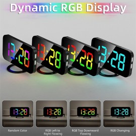 LED Mirror Table Clock Digital Alarm Clock RGB Display Memory Function LED Light Up Table Electronic Clock Nightstand Clock
