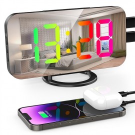 LED Mirror Table Clock Digital Alarm Clock RGB Display Memory Function LED Light Up Table Electronic Clock Nightstand Clock

