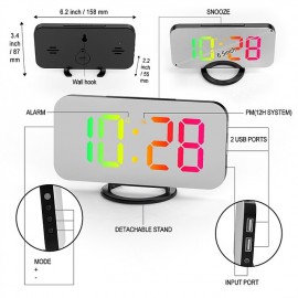 LED Mirror Table Clock Digital Alarm Clock RGB Display Memory Function LED Light Up Table Electronic Clock Nightstand Clock
