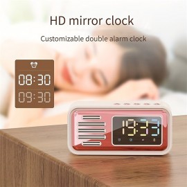 Wireless Retro Clock BT Speaker Desktop Speaker Dual Alarm Clock 5W Speaker LED Colorful Lights High-definition Time Digital Display Screen
