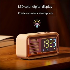 Wireless Retro Clock BT Speaker Desktop Speaker Dual Alarm Clock 5W Speaker LED Colorful Lights High-definition Time Digital Display Screen
