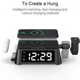 Wireless Charger 4 in 1 with Digital Alarm Clock 15W Fast Charging Station for Apple Watch 8/7/SE/6/5/4/3/2 AirPods Pro Compatible with iPhone 14/13/12 Pro Max/11/XS Max/XR/X/8 Plus/Samsung Galaxy
