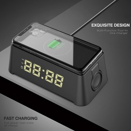 Wireless Charger 4 in 1 with Digital Alarm Clock 15W Fast Charging Station for Apple Watch 8/7/SE/6/5/4/3/2 AirPods Pro Compatible with iPhone 14/13/12 Pro Max/11/XS Max/XR/X/8 Plus/Samsung Galaxy
