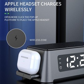 Wireless Charger 4 in 1 with Digital Alarm Clock 15W Fast Charging Station for Apple Watch 8/7/SE/6/5/4/3/2 AirPods Pro Compatible with iPhone 14/13/12 Pro Max/11/XS Max/XR/X/8 Plus/Samsung Galaxy
