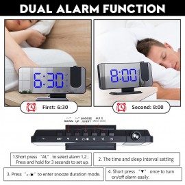 New Dual Alarm Clock Projection Electronic Clock LED Mirror Mirrors Large Screen Alarm Clock
