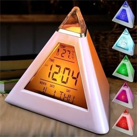 Table Clocks Triangled 7 Colors Changing LED Temperature Week Display Digital Alarm Clock Table Decor Clocks Room Bedside Clock
