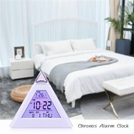 Table Clocks Triangled 7 Colors Changing LED Temperature Week Display Digital Alarm Clock Table Decor Clocks Room Bedside Clock
