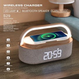 Wireless Charger Alarm Clock Bluetooth Speaker LED Smart Digital Clock USB Fast Charge Watch Electronic Desktop Clock FM Radio
