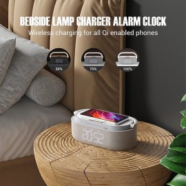 Wireless Charger Alarm Clock Bluetooth Speaker LED Smart Digital Clock USB Fast Charge Watch Electronic Desktop Clock FM Radio
