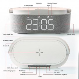 Wireless Charger Alarm Clock Bluetooth Speaker LED Smart Digital Clock USB Fast Charge Watch Electronic Desktop Clock FM Radio
