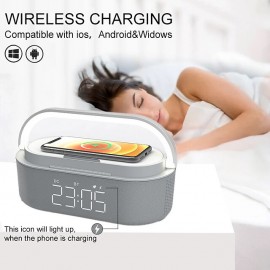 Wireless Charger Alarm Clock Bluetooth Speaker LED Smart Digital Clock USB Fast Charge Watch Electronic Desktop Clock FM Radio
