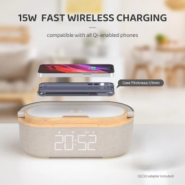 Wireless Charger Alarm Clock Bluetooth Speaker LED Smart Digital Clock USB Fast Charge Watch Electronic Desktop Clock FM Radio
