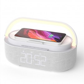 Wireless Charger Alarm Clock Bluetooth Speaker LED Smart Digital Clock USB Fast Charge Watch Electronic Desktop Clock FM Radio

