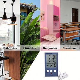 1pc Accurate Digital Thermometer and Hygrometer with LCD Display and Probe Sensor for Indoor and Outdoor Temperature and Humidity Measurement
