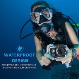 1080p 12MP Action Camera Full HD 2.0 Inch Screen 30 m 98 Foot Waterproof Sports Camera with Accessories Kits for Bicycle Motorcycle Diving Swimming etc
