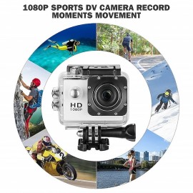 1080p 12MP Action Camera Full HD 2.0 Inch Screen 30 m 98 Foot Waterproof Sports Camera with Accessories Kits for Bicycle Motorcycle Diving Swimming etc
