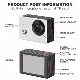 1080p 12MP Action Camera Full HD 2.0 Inch Screen 30 m 98 Foot Waterproof Sports Camera with Accessories Kits for Bicycle Motorcycle Diving Swimming etc
