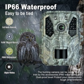 Outdoor 36MP Trail Camera 2k 120 Detection Range IP65 Waterproof No Glow Night Vision Wildlife Monitoring Trap Game Cam
